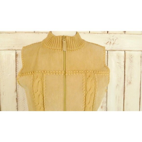 Vintage tan suede cable knit zip up vest/suede knit vest/small/medium - Picture 2 of 4